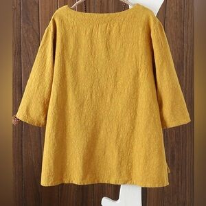 Minibee Women’s Size XXL Linen Cotton Blend Tunic Mustard Yellow